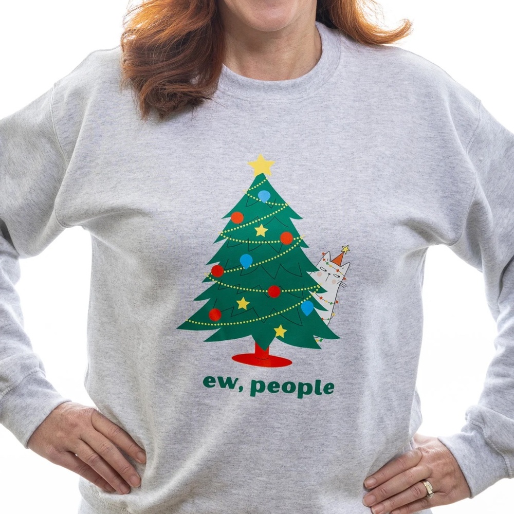 Gildan Unisex 'ew people' cat Christmas sweatshirt size S